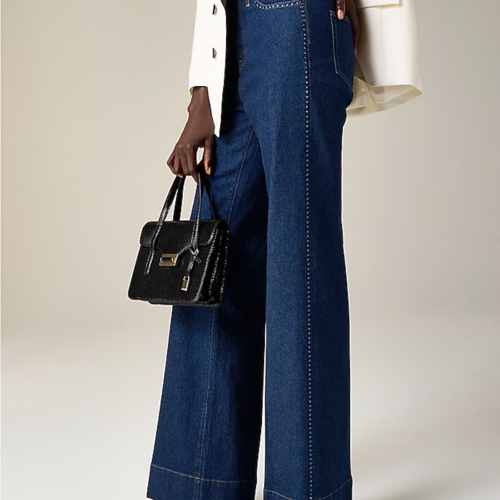 NWT J. Crew Embellished denim Wide leg trouser Size:  30